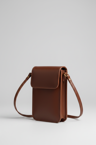 Tile Phone Crossbody – Walnut Brown – Side Angle Shot