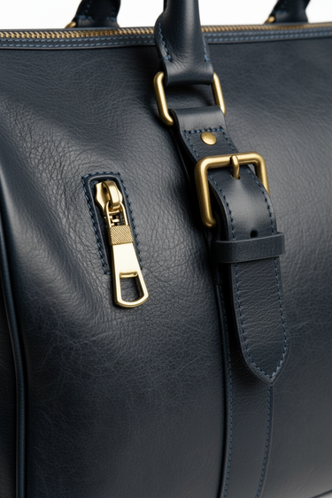 Weekend Travel Duffel – Navy Stone – Leather & Hardware