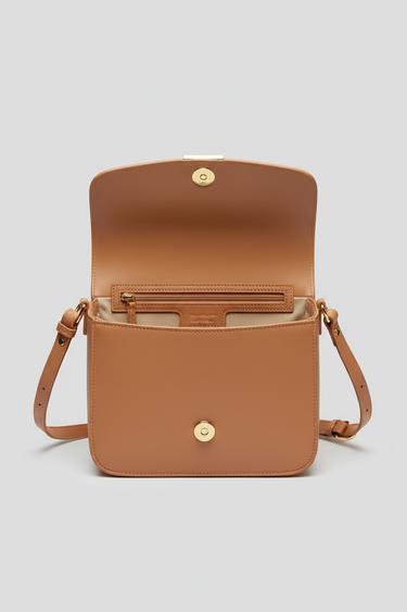 Minimal Flap Crossbody Warm Almond - Interior