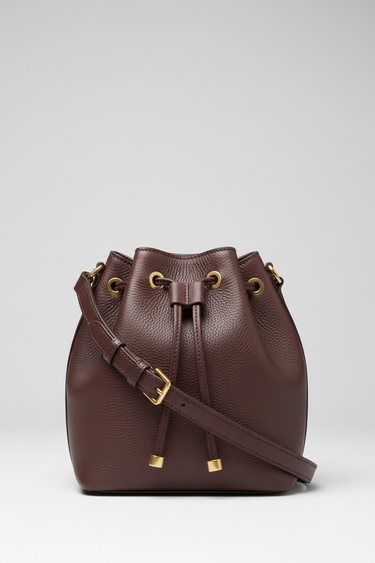 Willow Bucket Bag – Plum Brown – Front Studio Shot