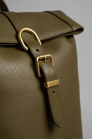 Explorer Rolltop Backpack Cedar Olive - Leather Detail